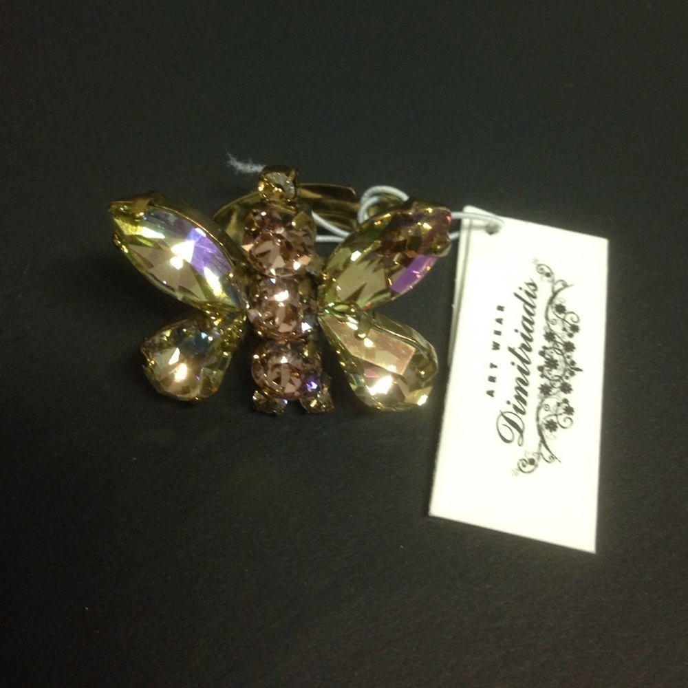 NEW Greek large DIMITRIADIS SYNNOTIA BUTTERFLY RING SWAROVSKI CRYSTALS Fairycore